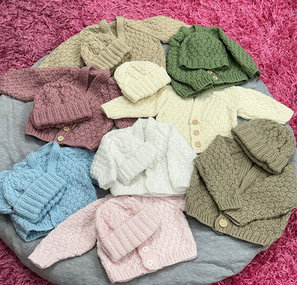 Cardigan and Beanie - Hand Knitted Baby Gift Sets
