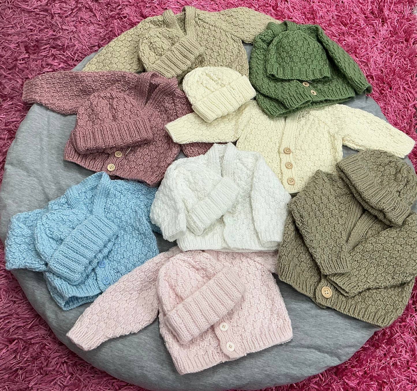 Cardigan and Beanie - Hand Knitted Baby Gift Sets