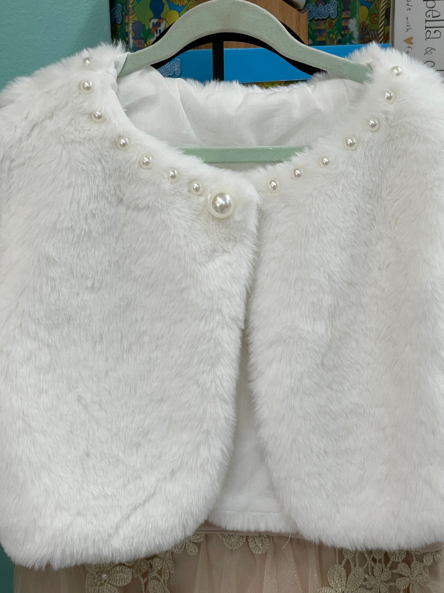 Pearl & Faux White Fur Bolero Jacket