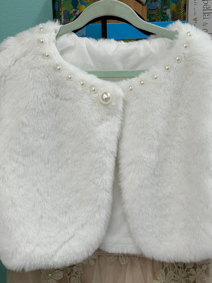 Pearl & Faux White Fur Bolero Jacket