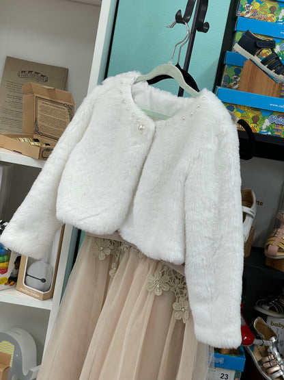 Pearl & Faux White Fur Bolero Jacket