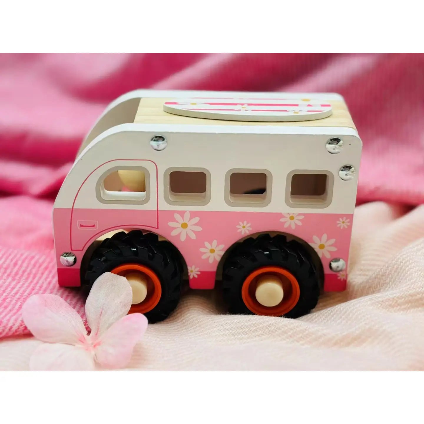 Pink Kombi Wooden Wheelie Vehicle