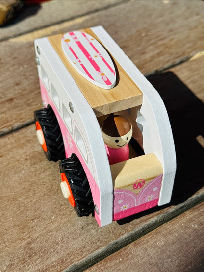 Pink Kombi Wooden Wheelie Vehicle