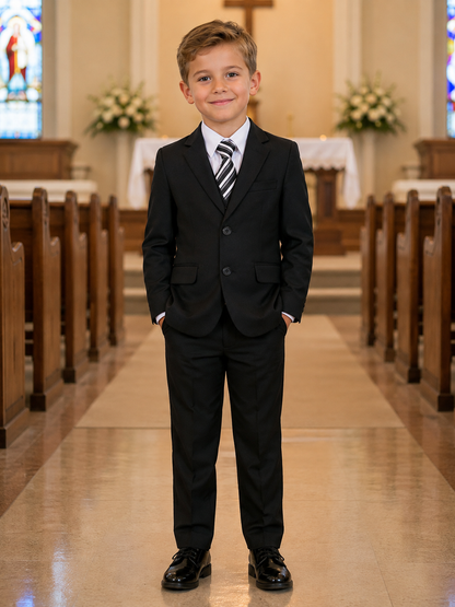 Boys 2 Button Suit Five Piece Collection - Black or Navy