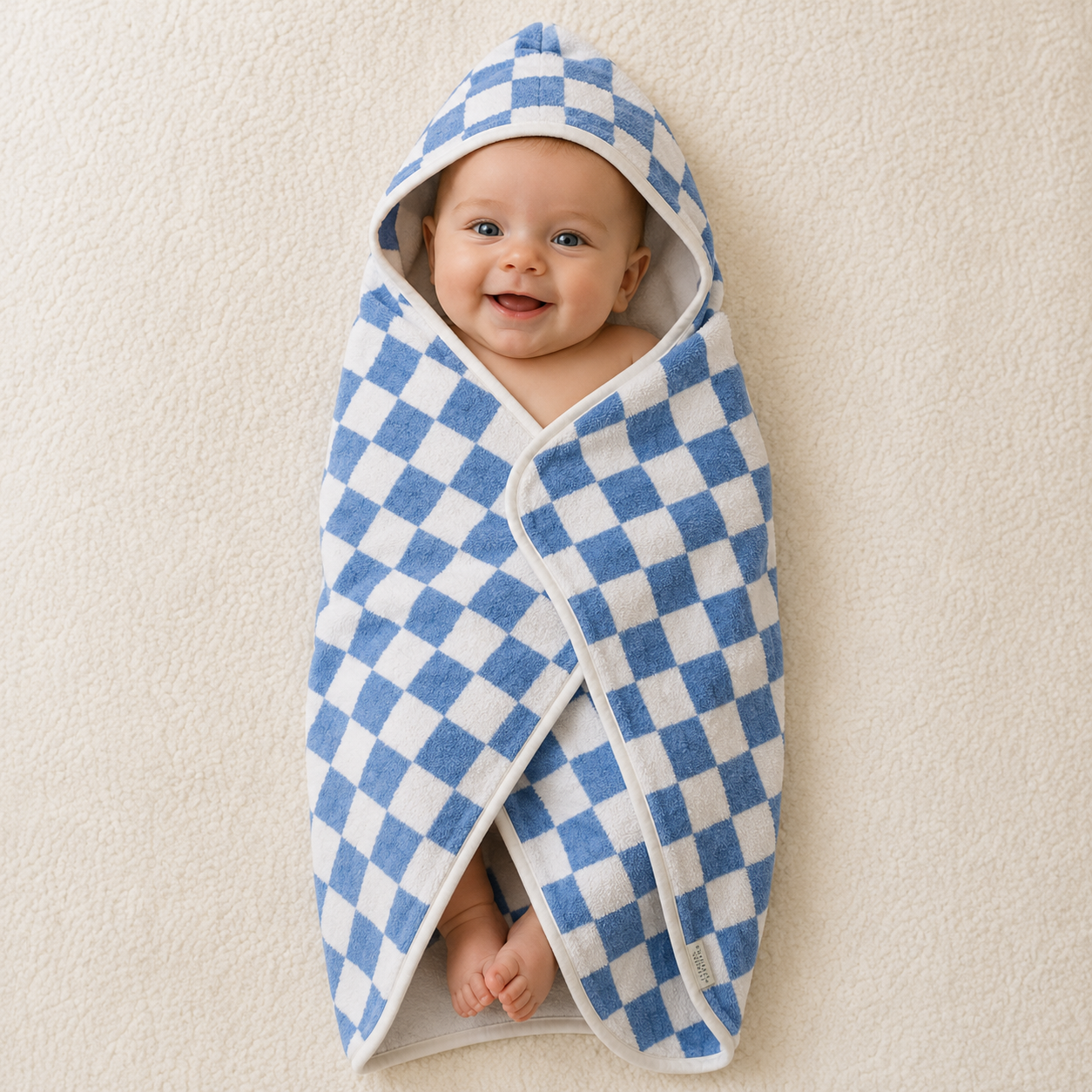 Hooded Towel - Checkered Blue