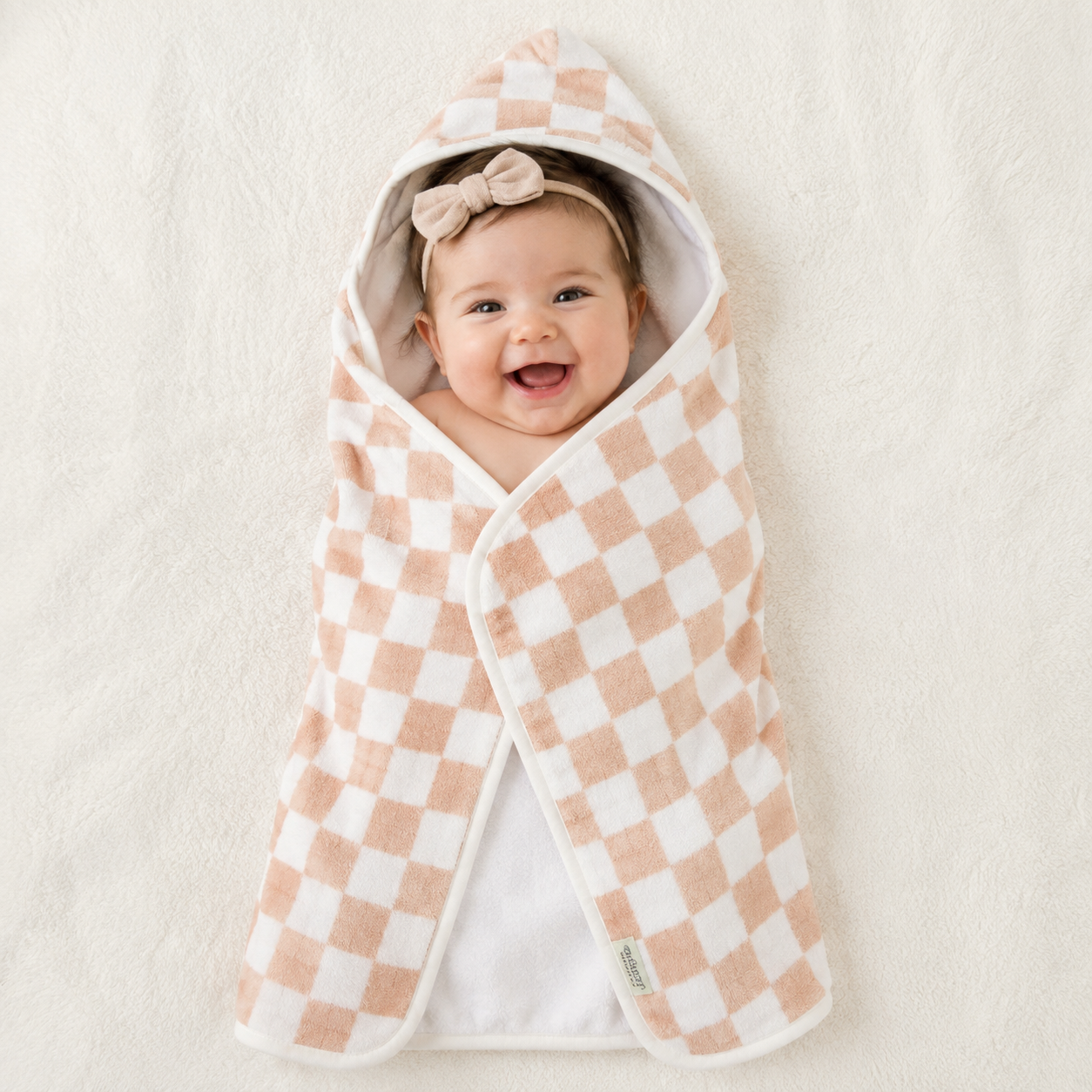 Hooded Towel - Checkered Blush