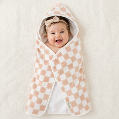 Hooded Towel - Checkered Blush