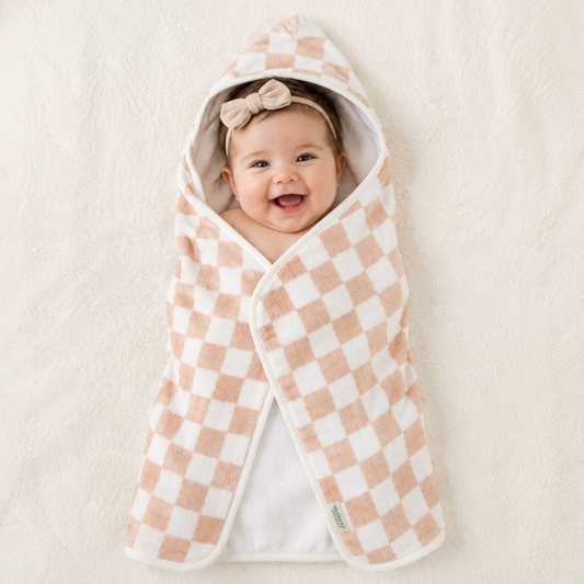 Hooded Towel - Checkered Blush