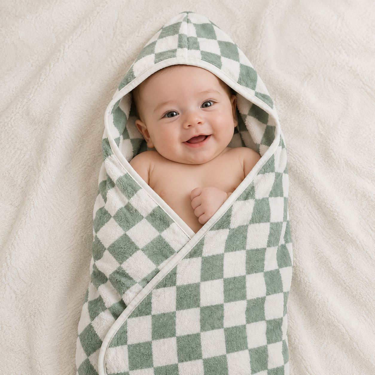 Hooded Towel - Checkered Olive
