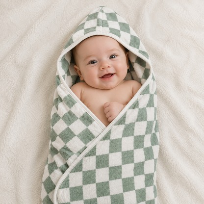 Hooded Towel - Checkered Olive