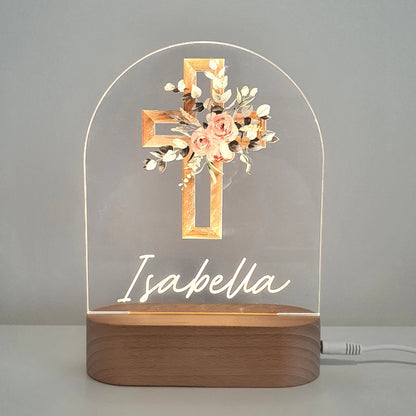 Personalised Pink Cross Night Light