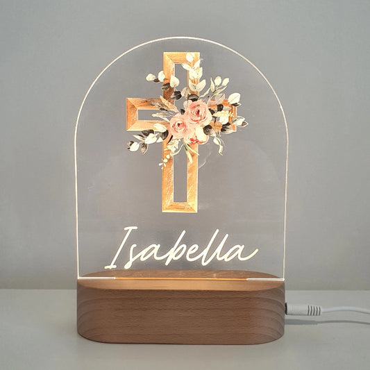 Personalised Pink Cross Night Light