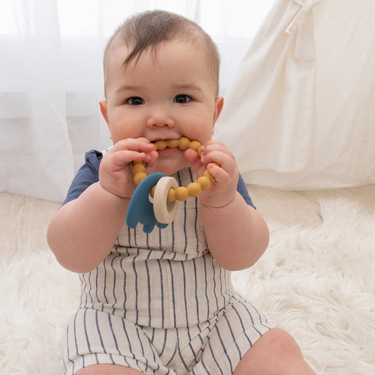 Silicone Elephant Teething Ring Steel Blue