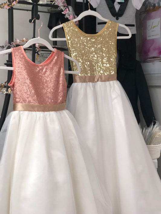 Girls Glitter Dress - Gold and Rose Gold available