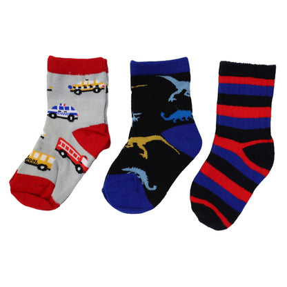 Cars & Dinosaurs Socks 3 pack assorted