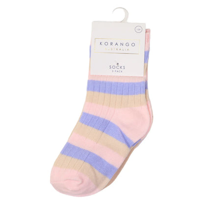 Ribbed Socks 5 pack - Pink Stripe