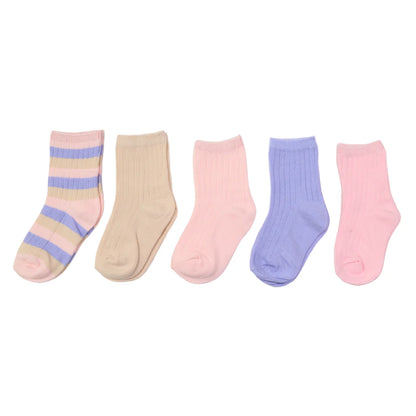 Ribbed Socks 5 pack - Pink Stripe