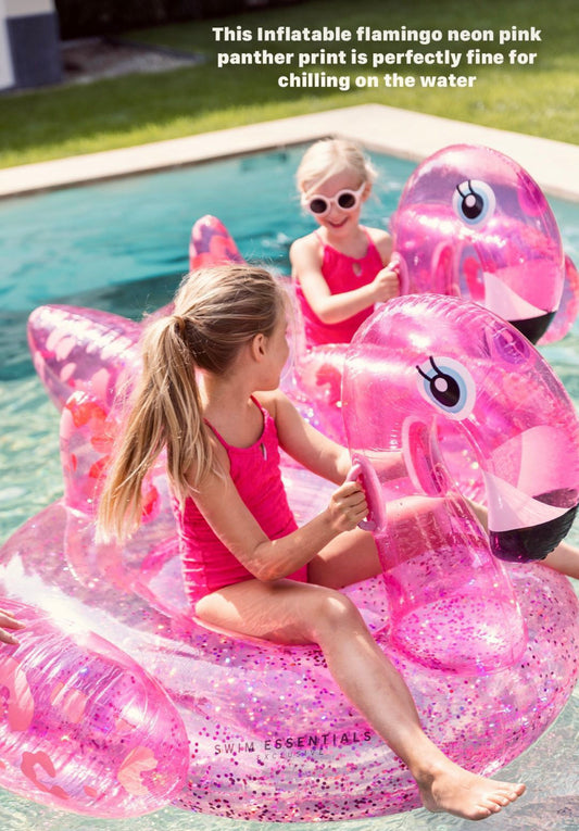 Swim Essentials Ride On, Neon Leopard Flamingo, 142 cm