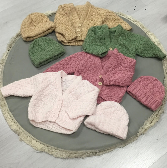 Cardigan and Beanie Hand Knitted Baby Gift Set