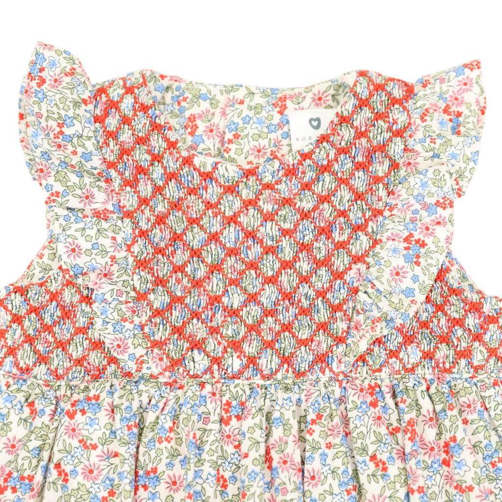 Floral Smocked Sunsuit Red Floral