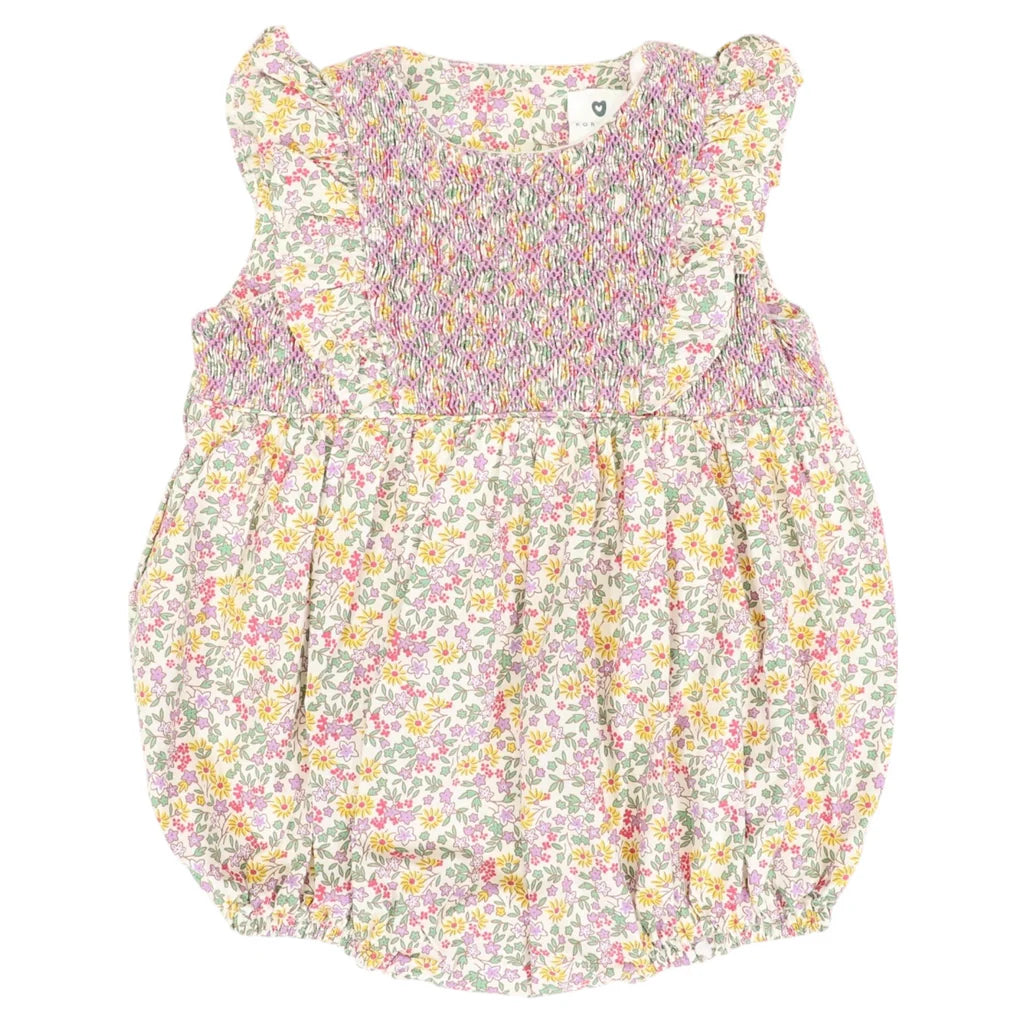 Floral Smocked Sunsuit Yellow Floral