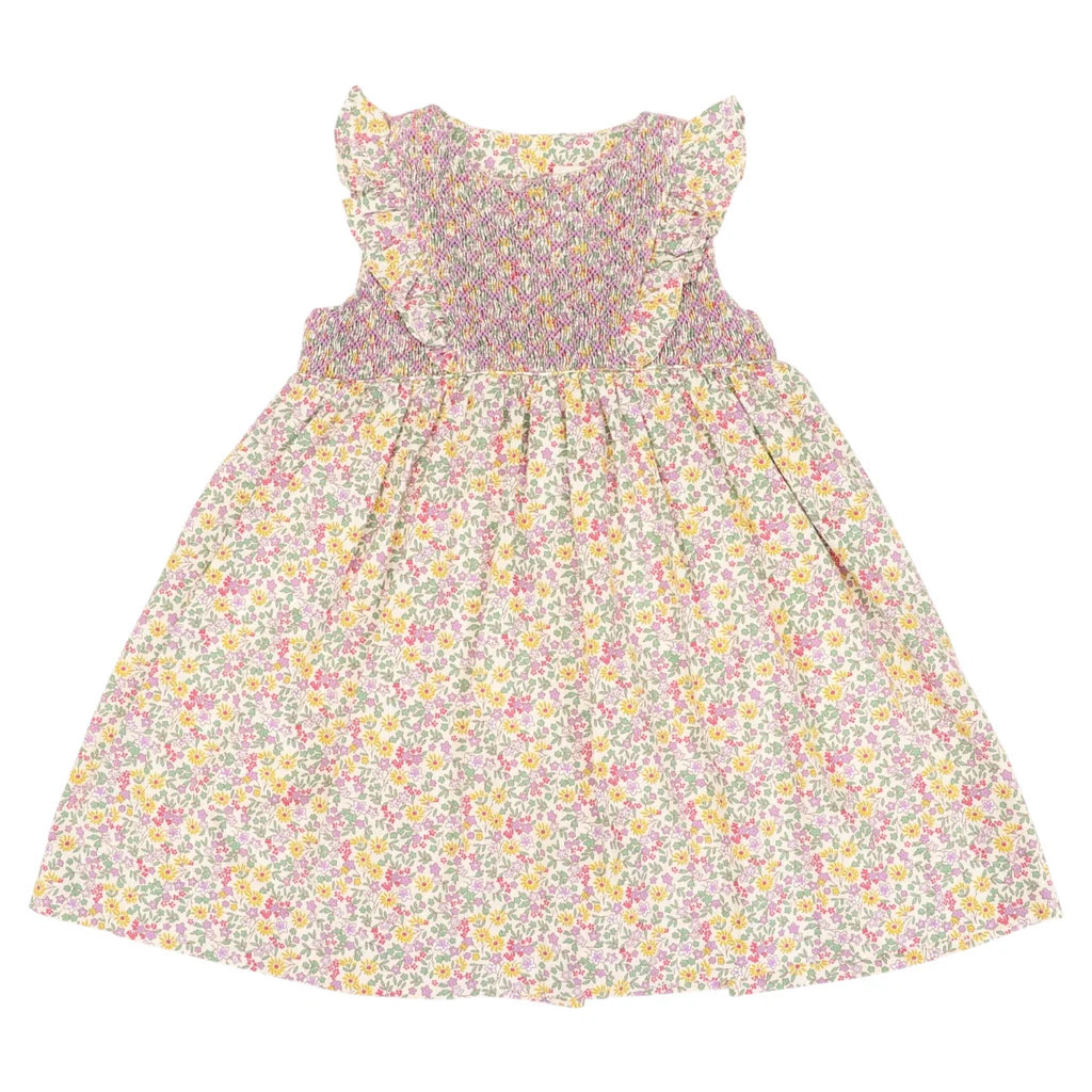 Frill Smocked Dress Yellow Floral