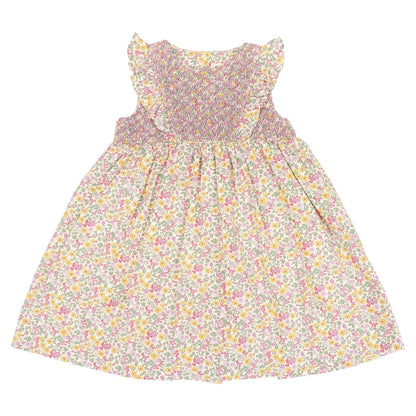 Frill Smocked Dress Yellow Floral