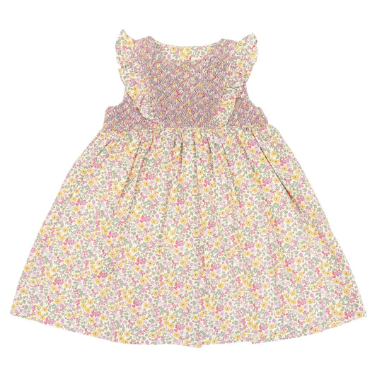 Frill Smocked Dress Yellow Floral