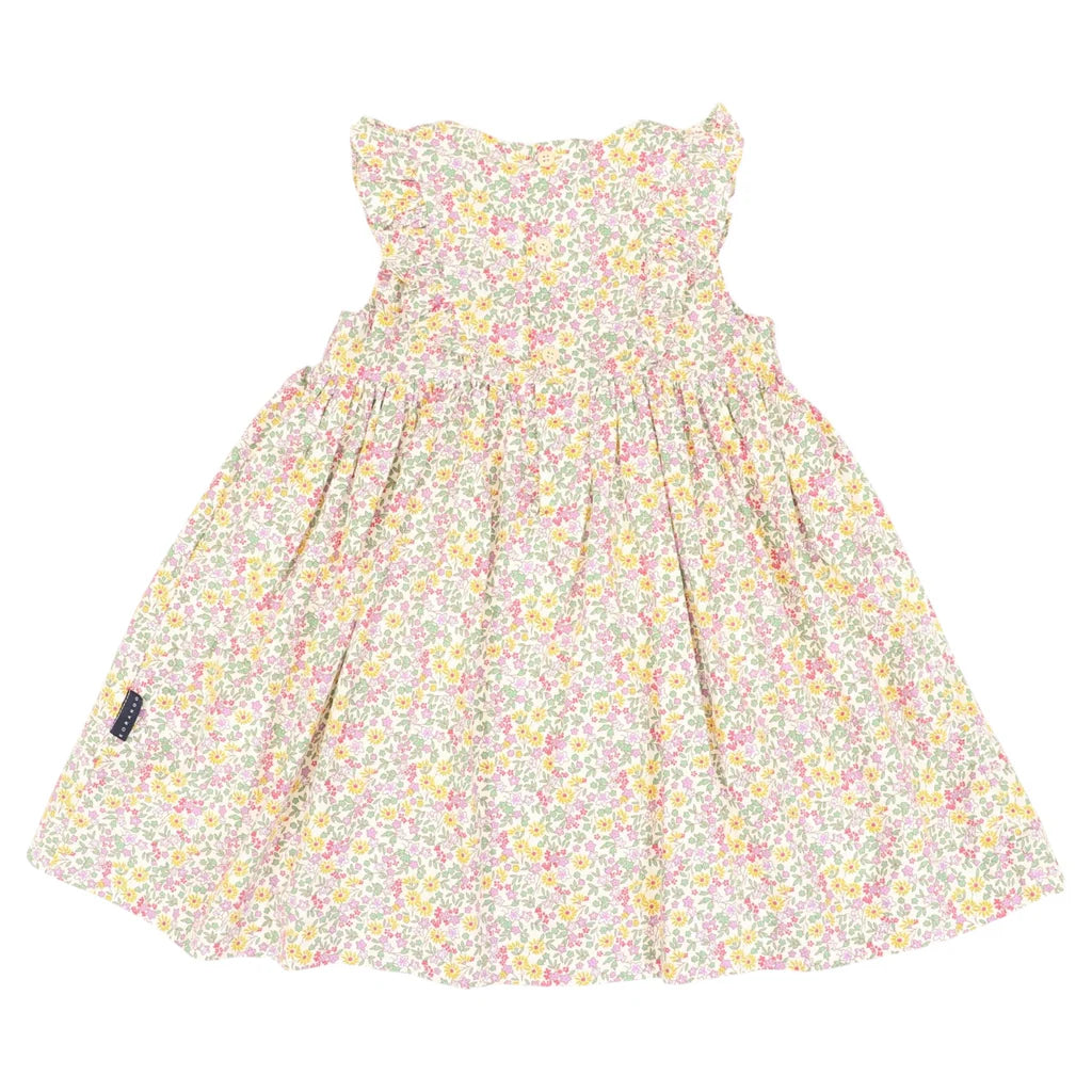 Frill Smocked Dress Yellow Floral