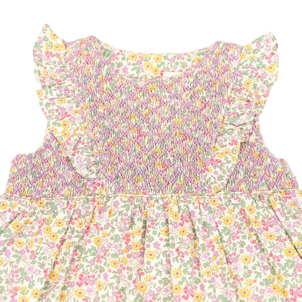 Frill Smocked Dress Yellow Floral