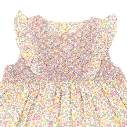Frill Smocked Dress Yellow Floral