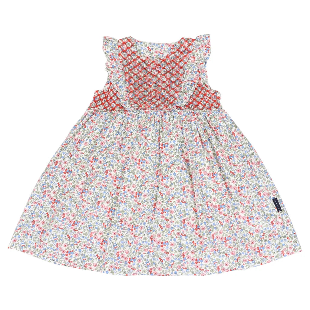 Frill Smocked Dress Red Floral