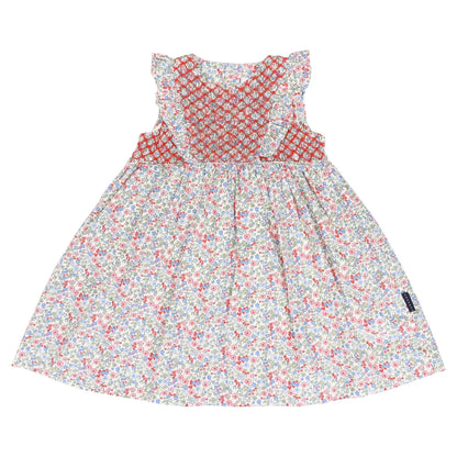Frill Smocked Dress Red Floral