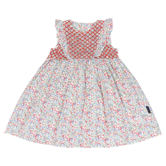 Frill Smocked Dress Red Floral