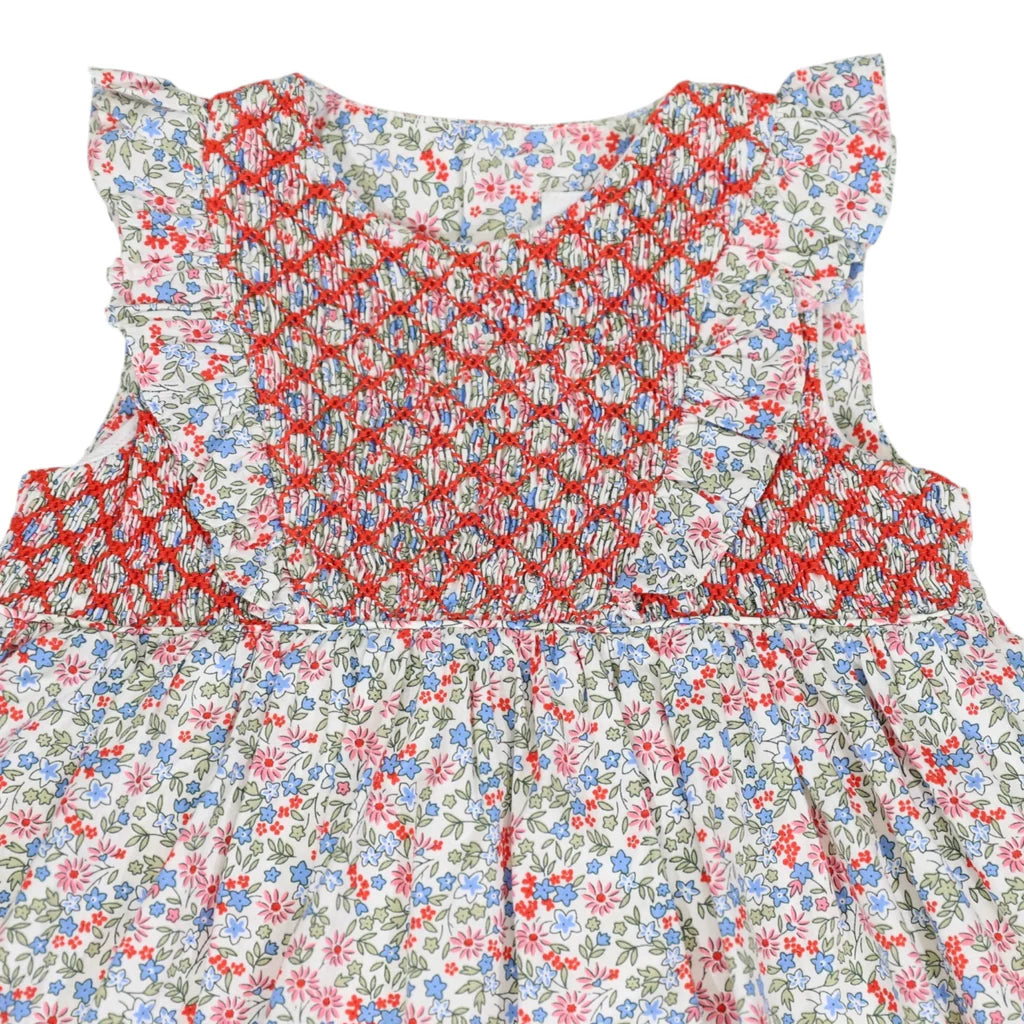 Frill Smocked Dress Red Floral