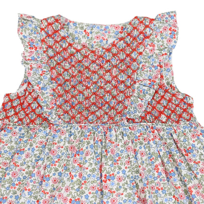 Frill Smocked Dress Red Floral