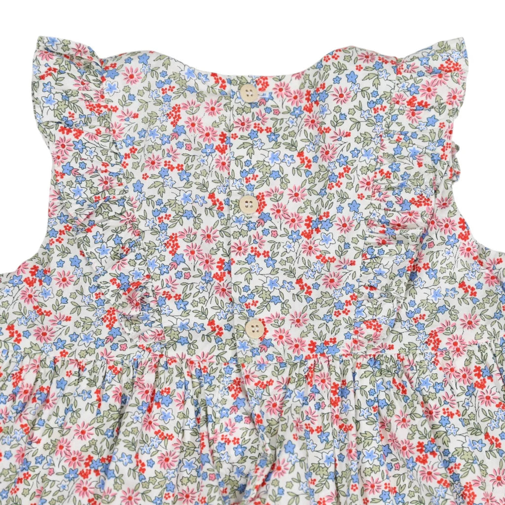 Frill Smocked Dress Red Floral