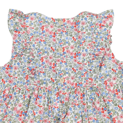 Frill Smocked Dress Red Floral