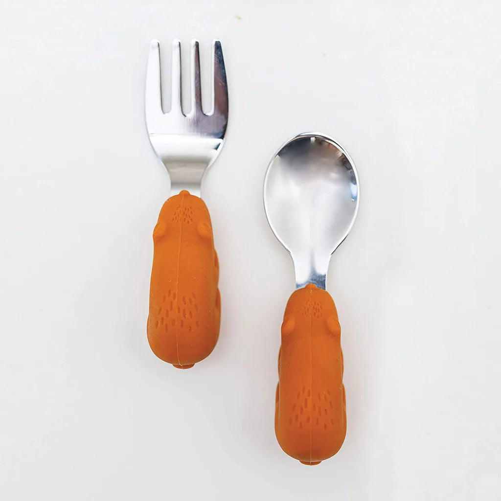 Tiny Twinkle - Silicone Stainless Training Utensils - Cinnamon Bear