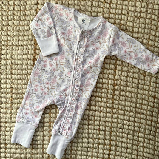Frill Long Zippy Romper - Daisy Dreams