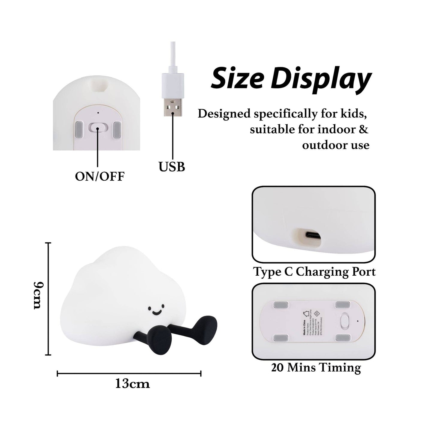 LED Night Light USB Rechargeable Touch Control Bedtime Lamp - Cloud