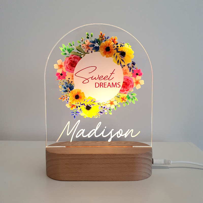 Personalised Bright Flowers Night Light