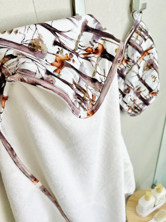 Mini & Me Hooded Towel & Wash Cloth Set Fox Hunt