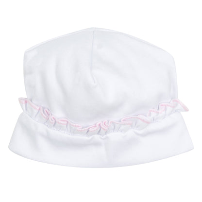 Essentials White Ruffle Hat with Pink Trim