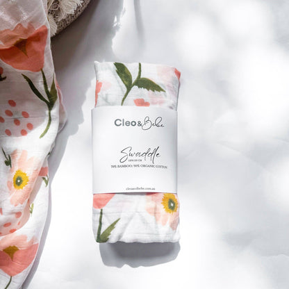 Luxurious Bamboo Cotton Baby Muslin Wrap - Tulips