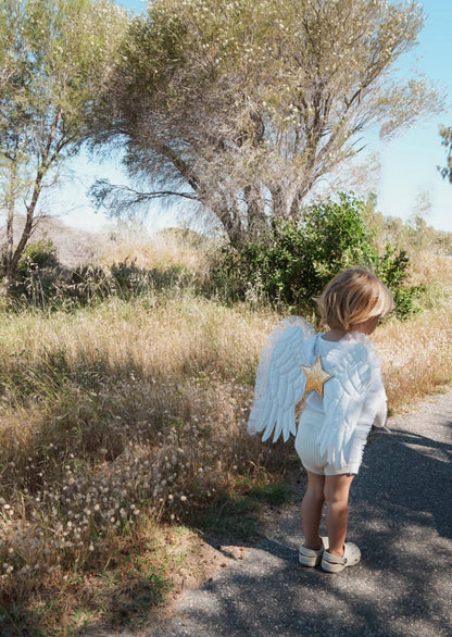 Glitter White /Gold Vegan Leather Enchanted Angel Wings