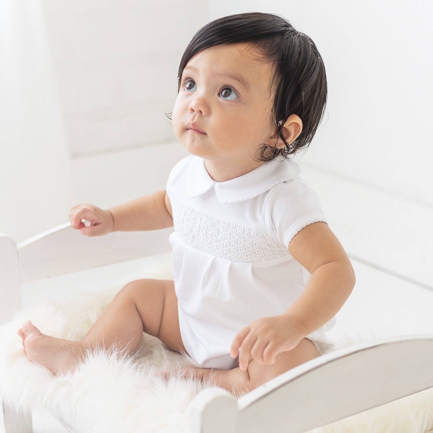 Blessed Smocked Unisex Bubble - White