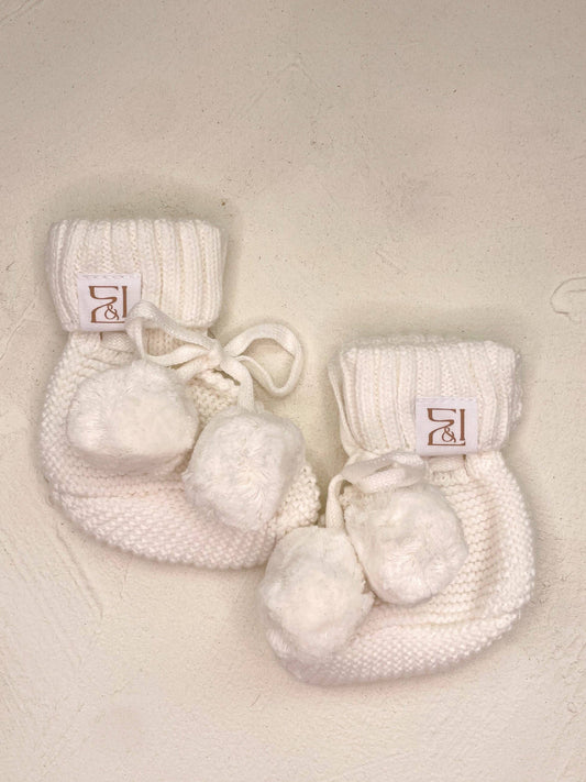 Cotton Baby Booties - White