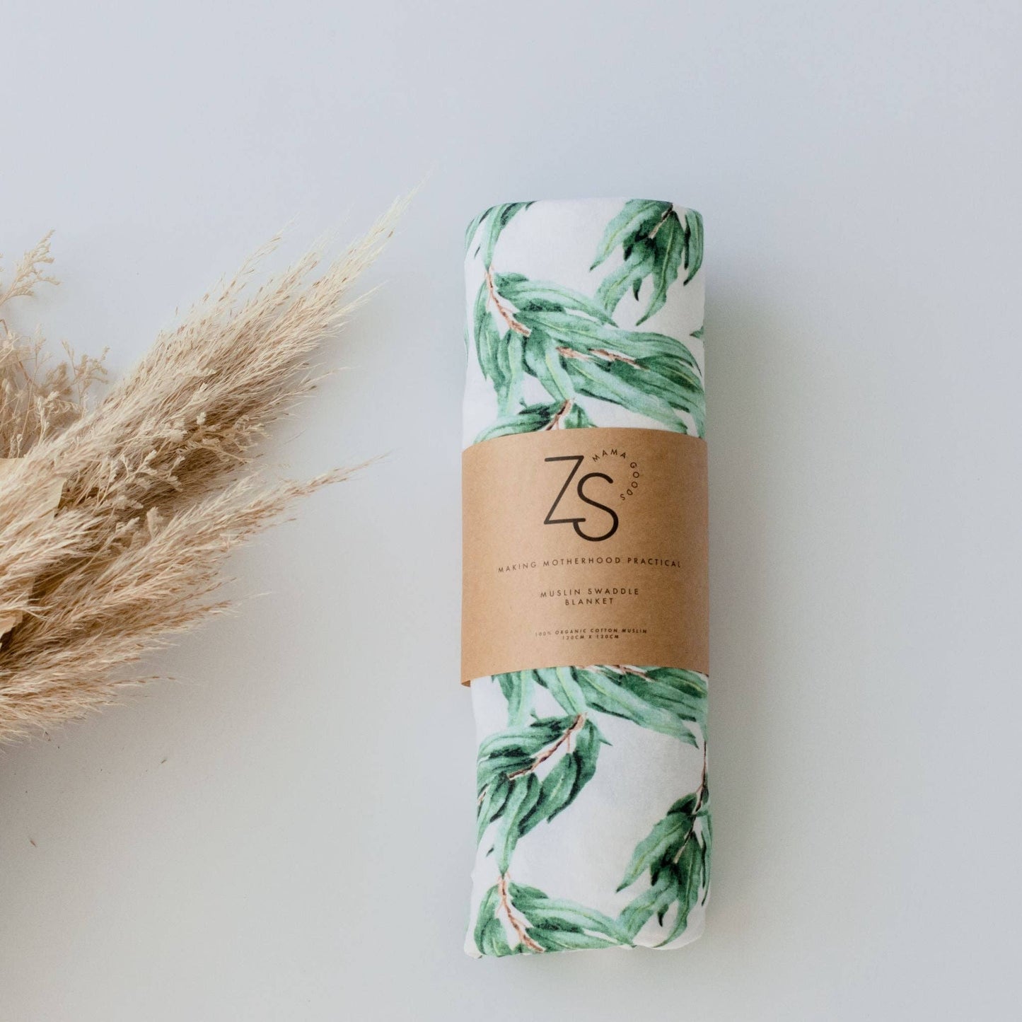 Organic Cotton Muslin Swaddle Wrap - Blue Gum Leaf