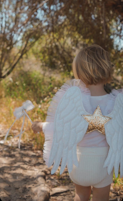 Glitter White /Gold Vegan Leather Enchanted Angel Wings